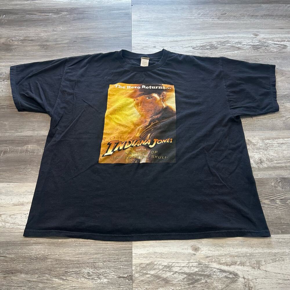 Vintage‎ Indiana Jones Black mens 3XL Kingdom Of The Crystal Skull T-shirt y2k